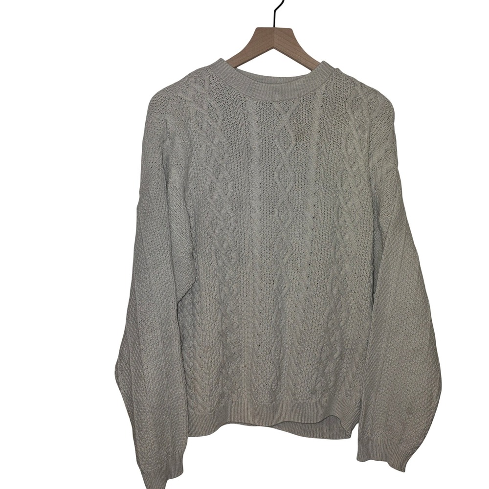 Fieldmaster Cable Knit Sweater Mens XL Cream Cotton Vintage Made in USA Preppy